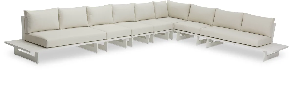Maldives - 7 Piece Water Resistant Outdoor Patio Modular Sectional With White Base - Cream
