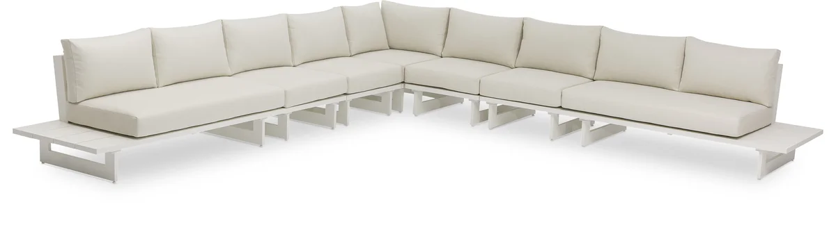 Maldives - 7 Piece Water Resistant Outdoor Patio Modular Corner Sectional With White Base - Cream