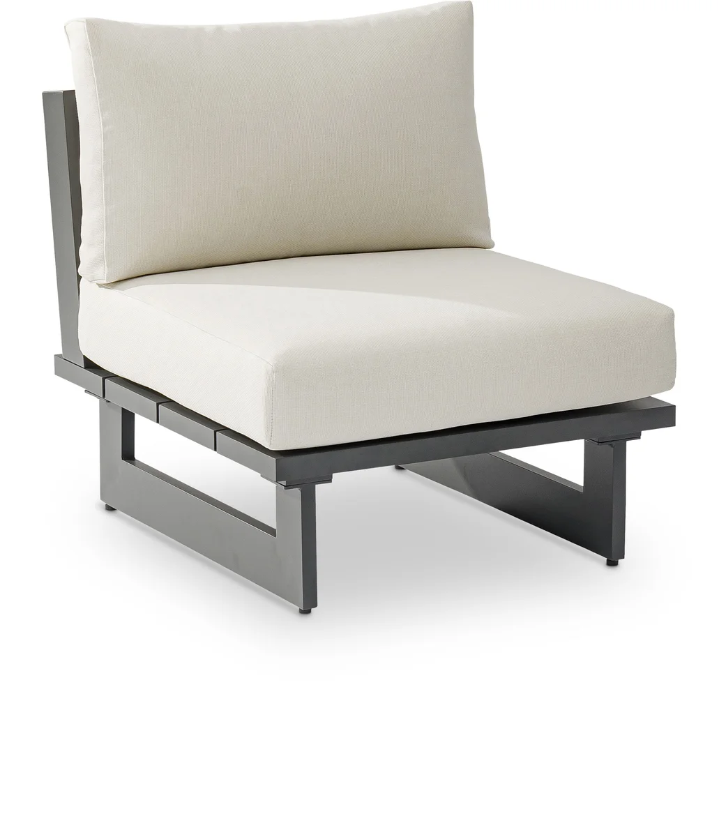 Maldives - Water Resistant Outdoor Patio Armless Chair With Gray Frame - Cream