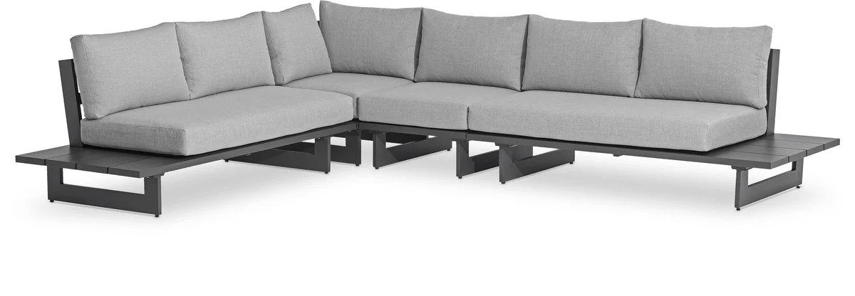 Maldives - 4 Piece Water Resistant Outdoor Patio Modular Left Arm Facing Sectional With Gray Base - Gray