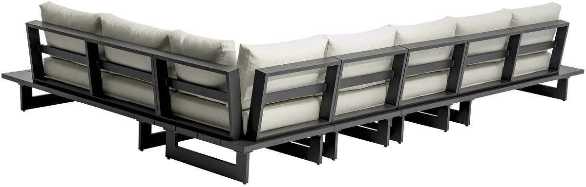 Maldives - 5 Piece Water Resistant Outdoor Patio Modular Right Arm Facing Sectional With Gray Base - Cream - View 2