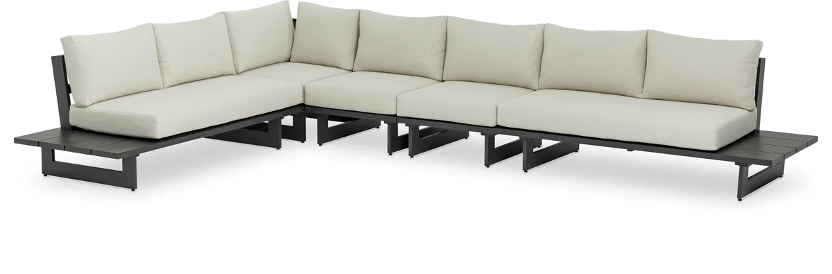 Maldives - 5 Piece Water Resistant Outdoor Patio Modular Left Arm Facing Sectional With Gray Base - Cream