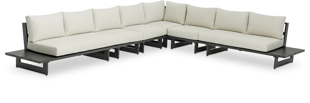 Maldives - 6 Piece Water Resistant Outdoor Patio Modular Corner Sectional With Gray Base - Cream