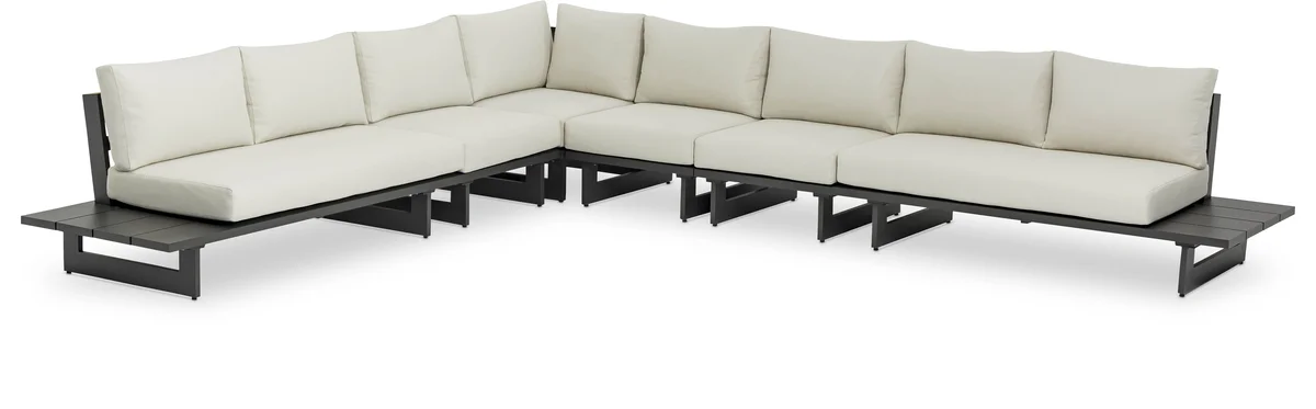 Maldives - 6 Piece Water Resistant Outdoor Patio Modular Sectional With Gray Base - Cream