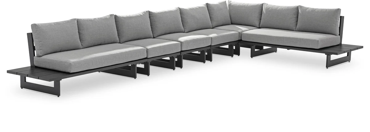 Maldives - 6 Piece Water Resistant Outdoor Patio Modular Right Arm Facing Sectional With Gray Base - Gray