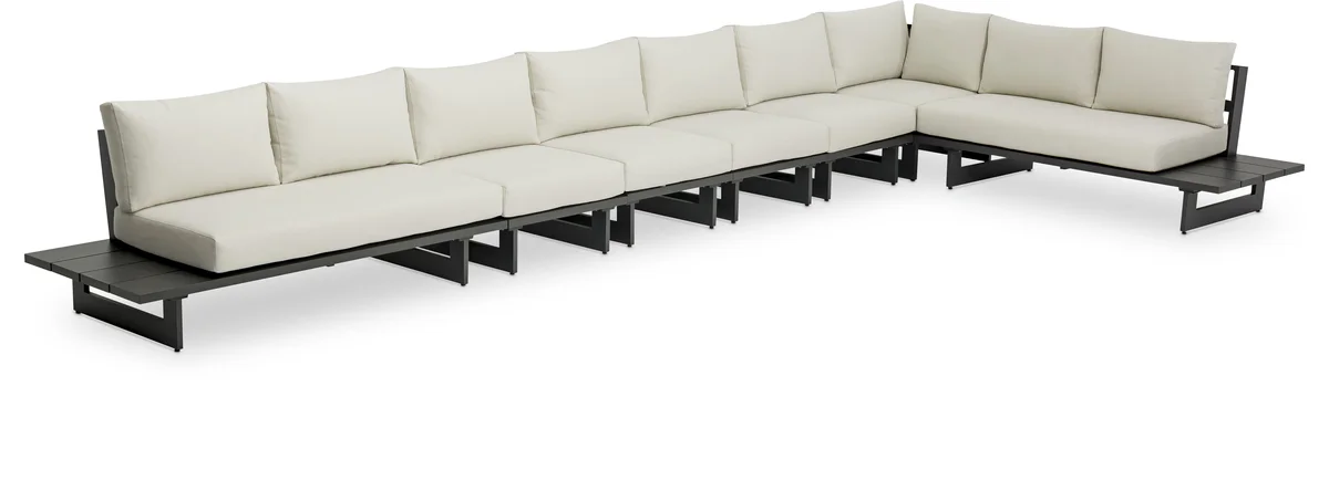 Maldives - 7 Piece Water Resistant Outdoor Patio Modular Right Arm Facing Sectional With Gray Base - Cream