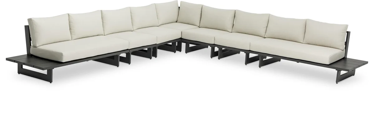 Maldives - 7 Piece Water Resistant Outdoor Patio Modular Corner Sectional With Gray Base - Cream