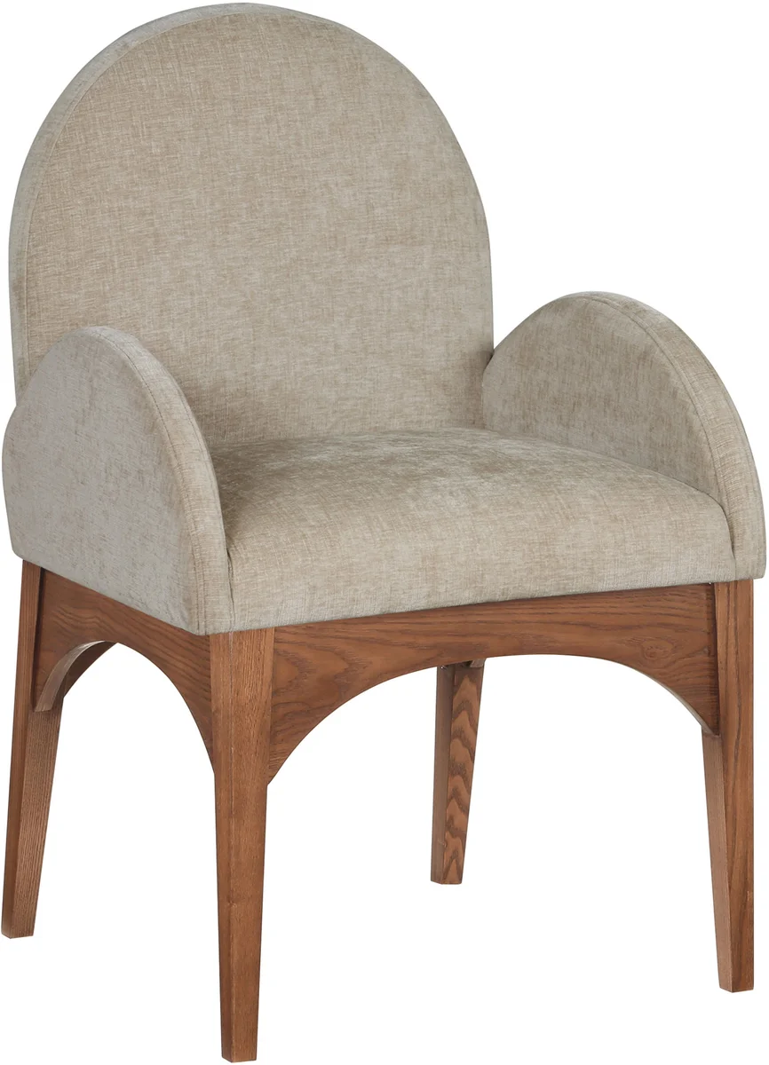 Waldorf - Chenille Dining Arm Chair With Brown Legs - Beige