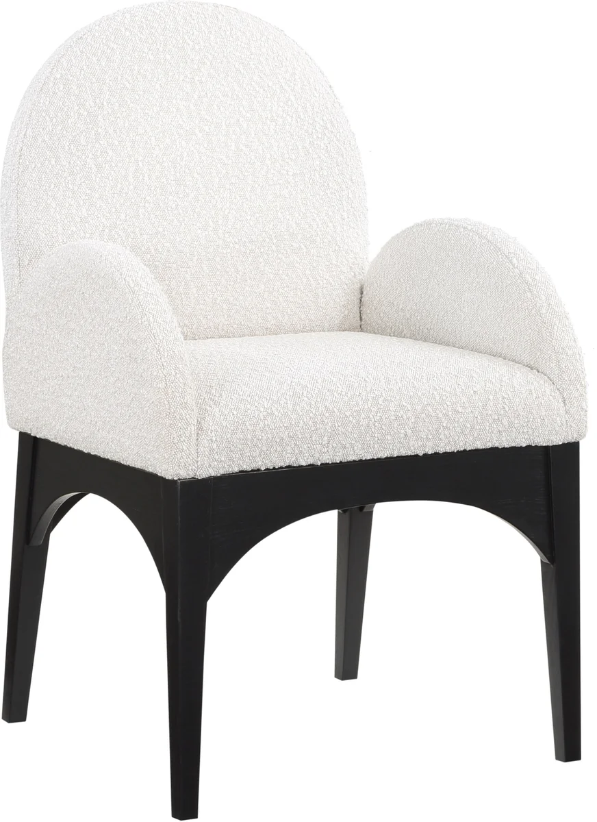 Waldorf - Boucle Dining Arm Chair With Black Legs - Cream