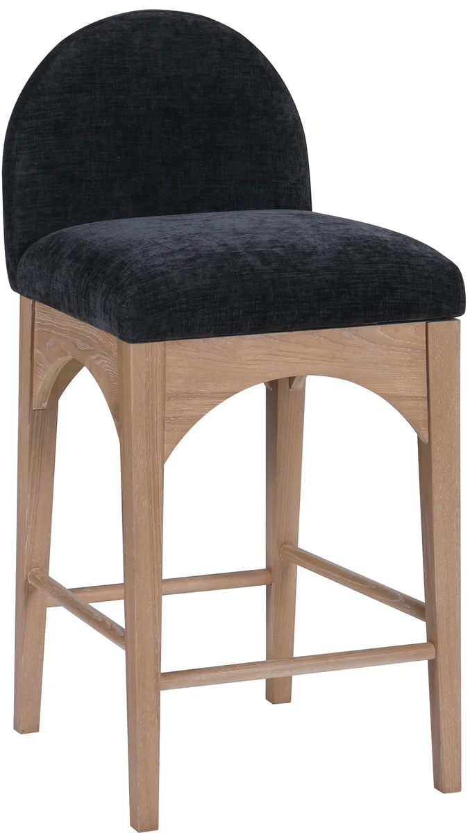 Waldorf - Chenille Stool With Natural Legs - Black