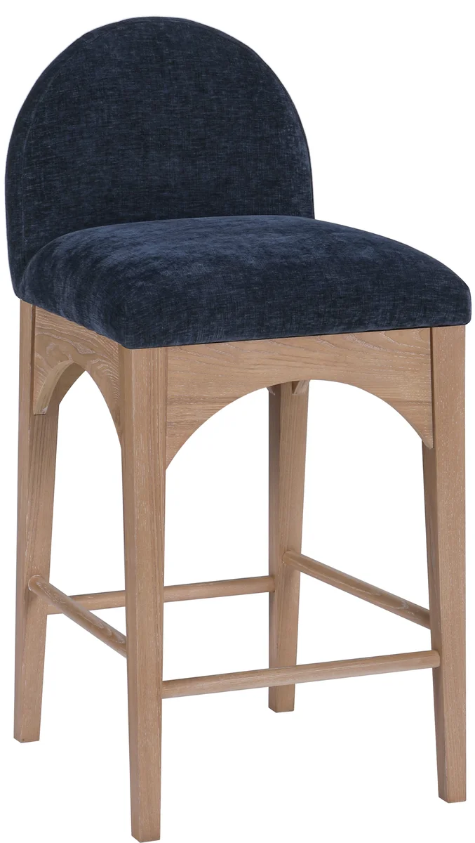 Waldorf - Chenille Stool With Natural Legs - Navy