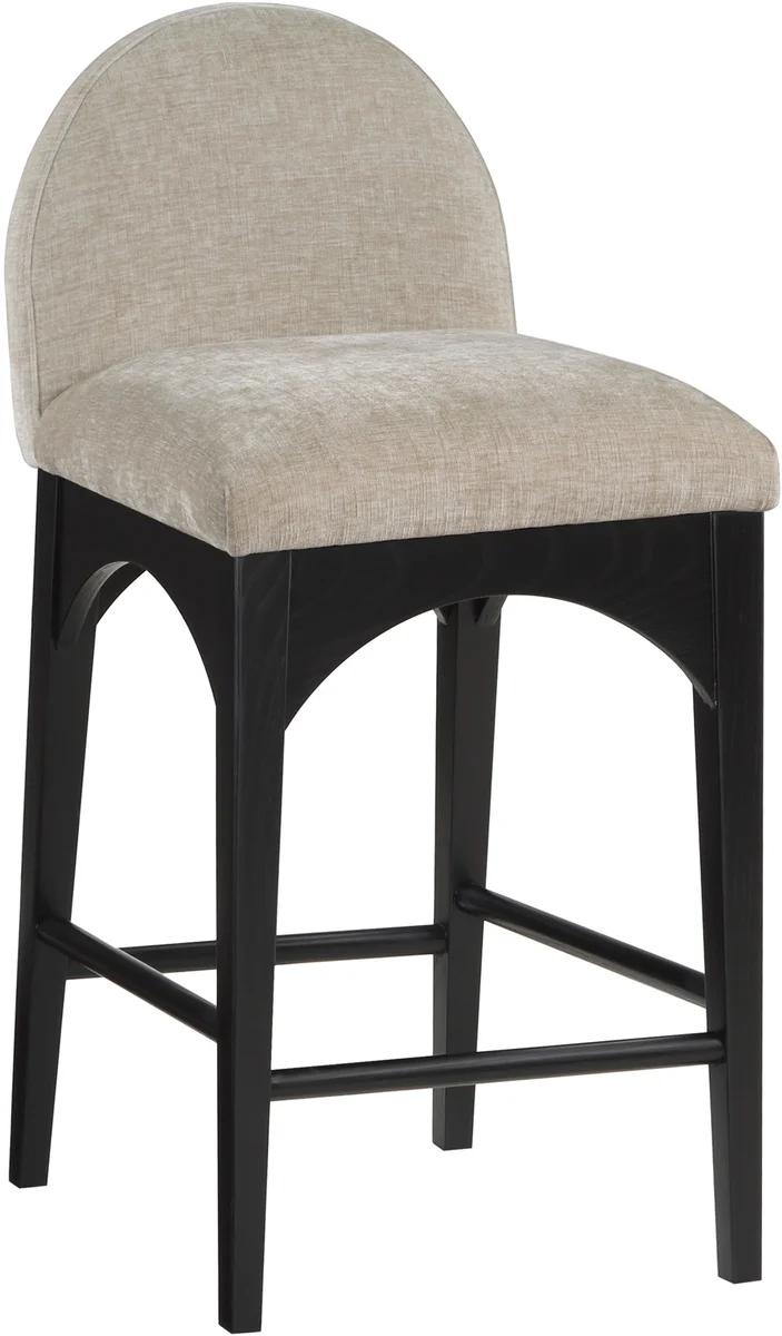 Waldorf - Chenille Stool With Black Legs - Beige