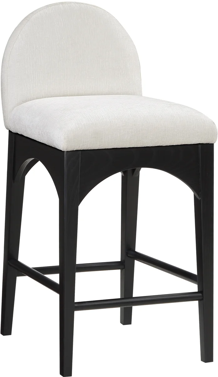 Waldorf - Chenille Stool With Black Legs - Cream
