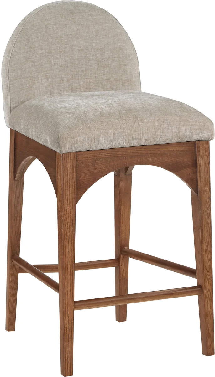 Waldorf - Chenille Stool With Brown Legs - Beige