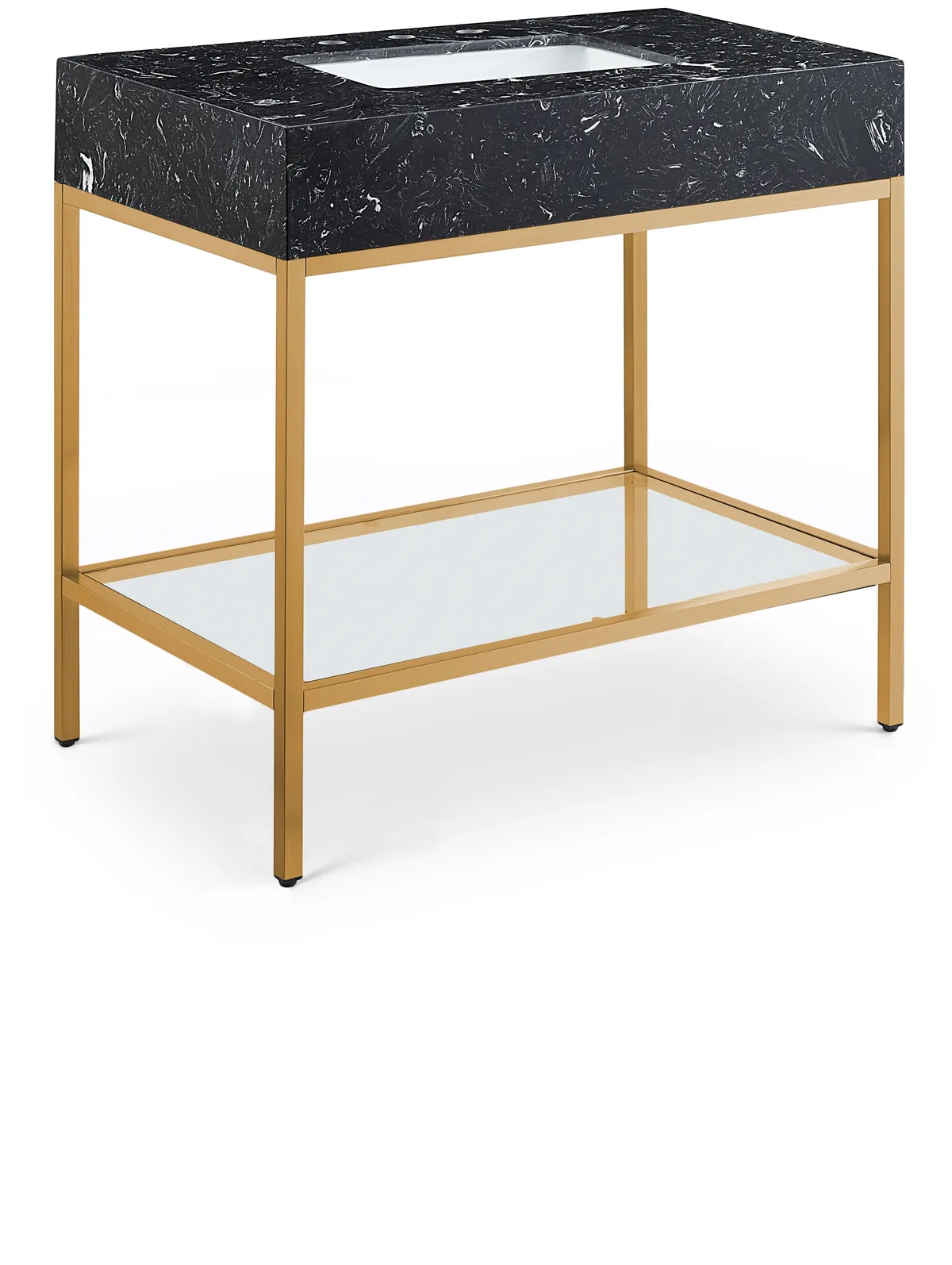 Marmo - 36" Engineered Marble Bathroom Vanity With Gold Base - Black
