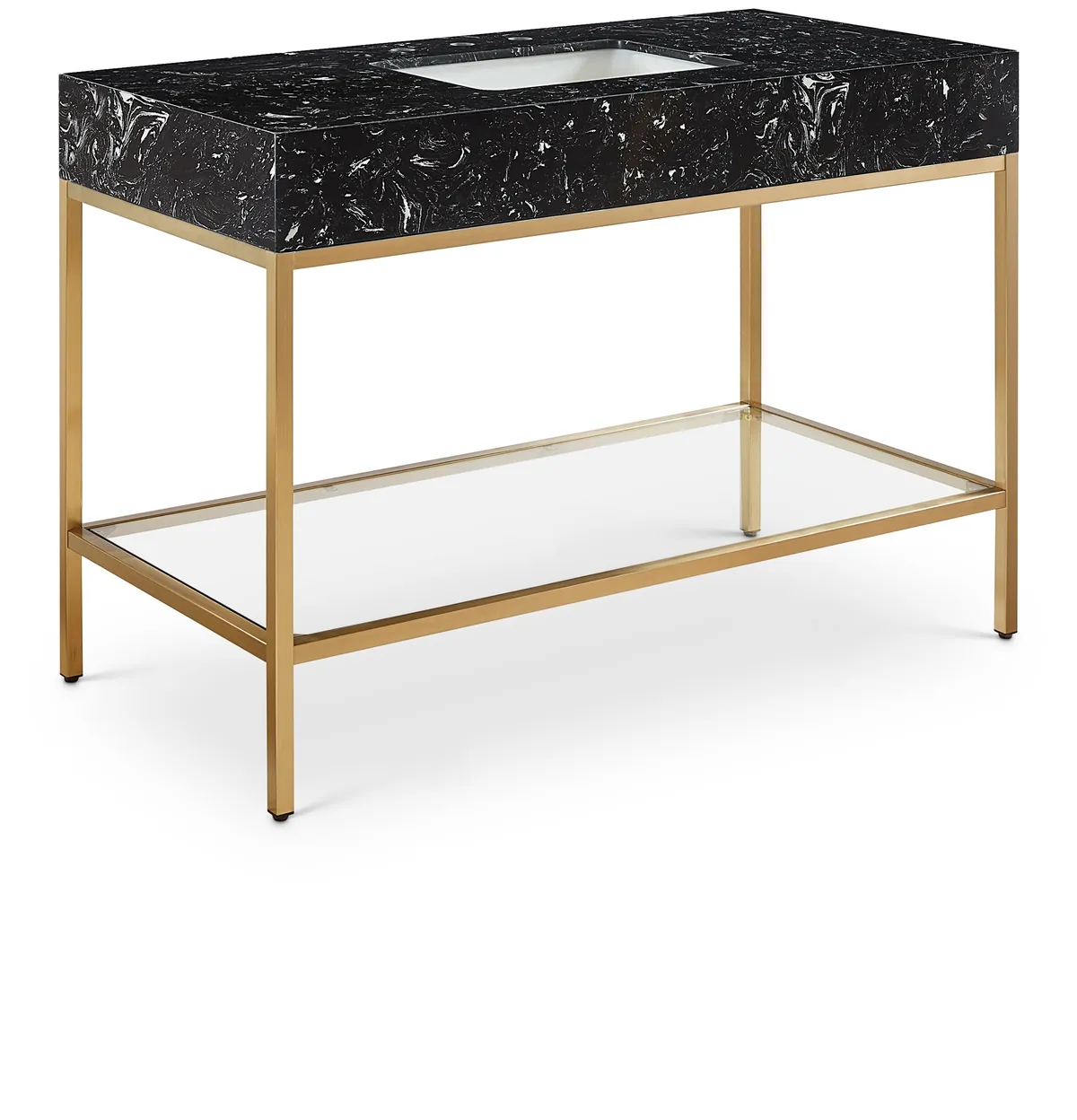 Marmo - 48" Engineered Marble Bathroom Vanity With Gold Base - Black
