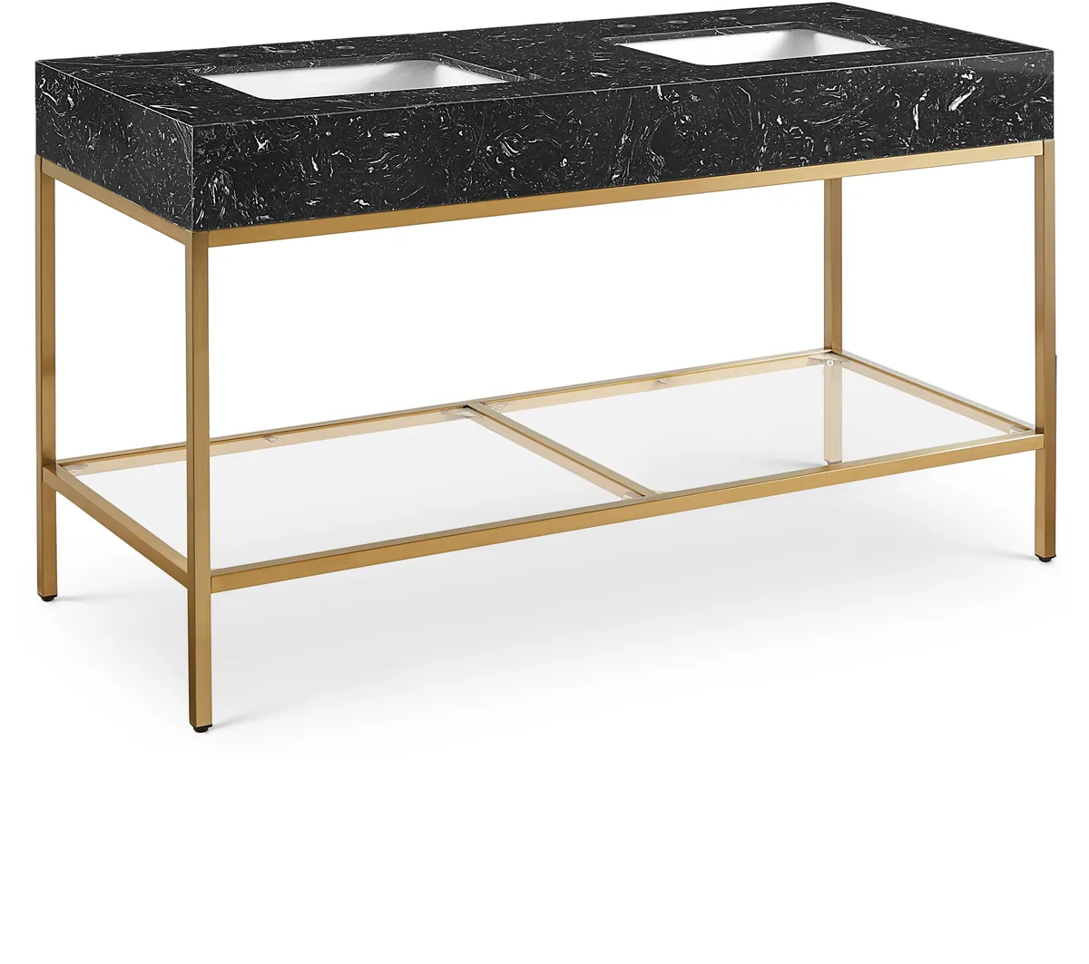 Marmo - 60" Engineered Marble Bathroom Vanity With Gold Base - Black