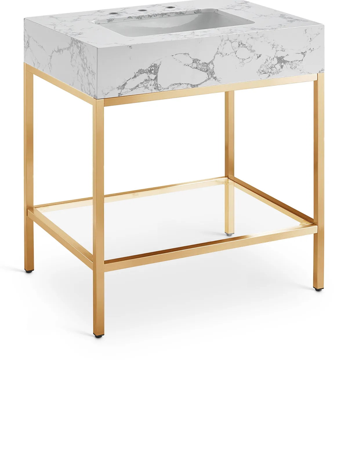 Marmo - 30" Engineered Marble Bathroom Vanity With Gold Base - White