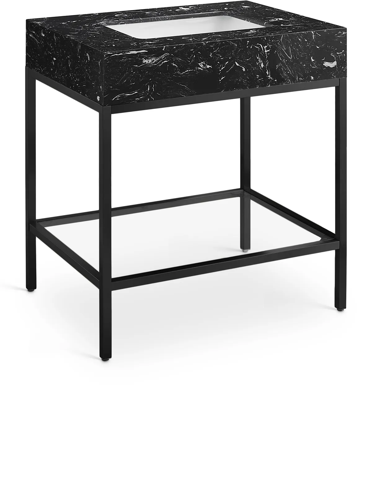 Marmo - 30" Engineered Marble Bathroom Vanity With Black Base - Black