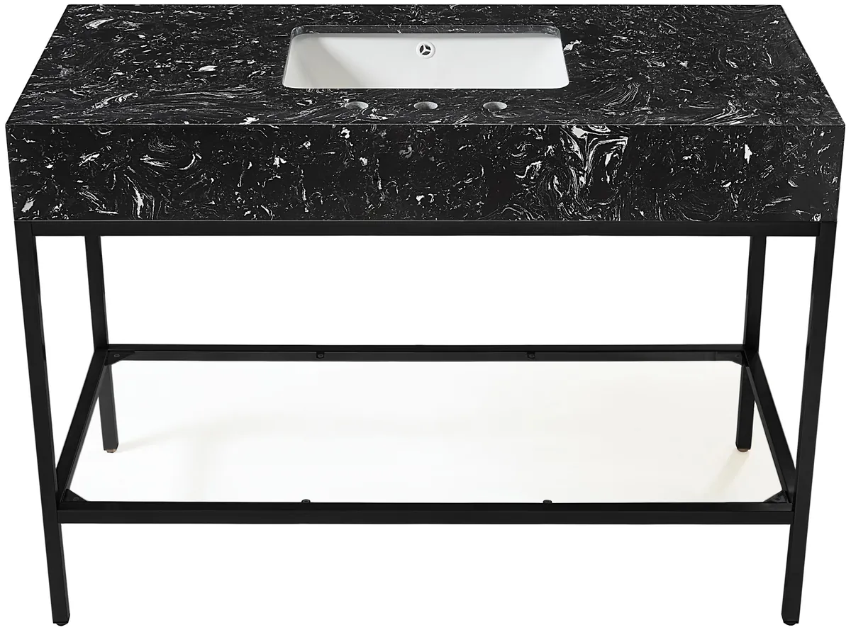 Marmo - 48" Engineered Marble Bathroom Vanity With Black Base - Black - View 2