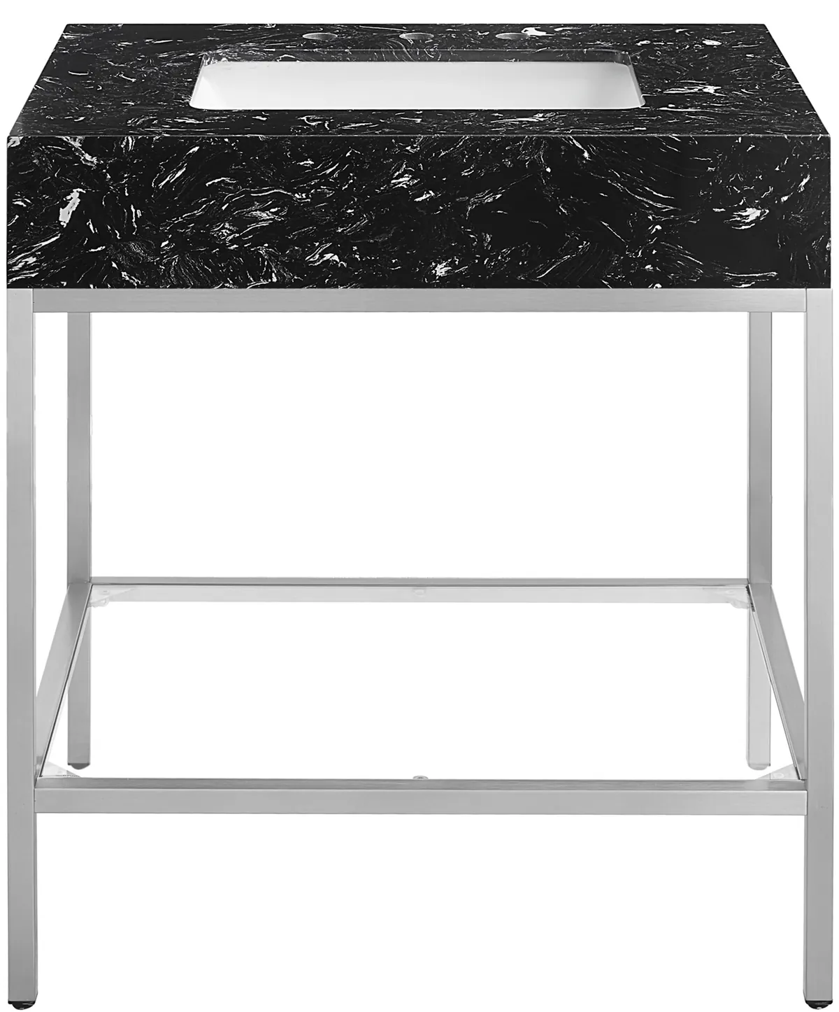 Marmo - 30" Engineered Marble Bathroom Vanity With Chrome Base - Black - View 2