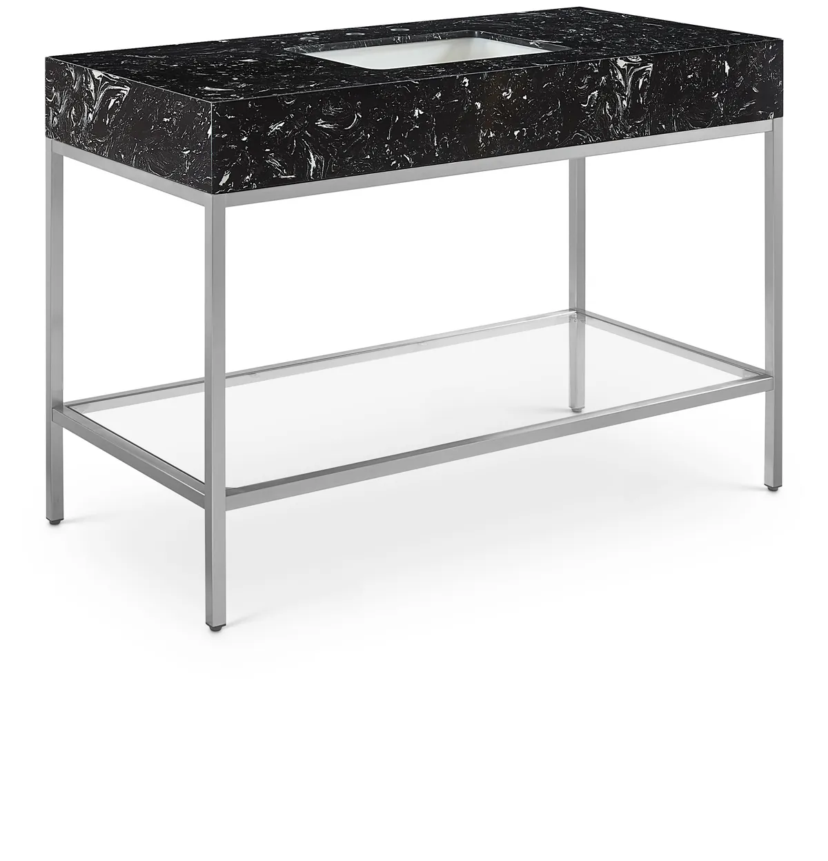 Marmo - 48" Engineered Marble Bathroom Vanity With Chrome Base - Black