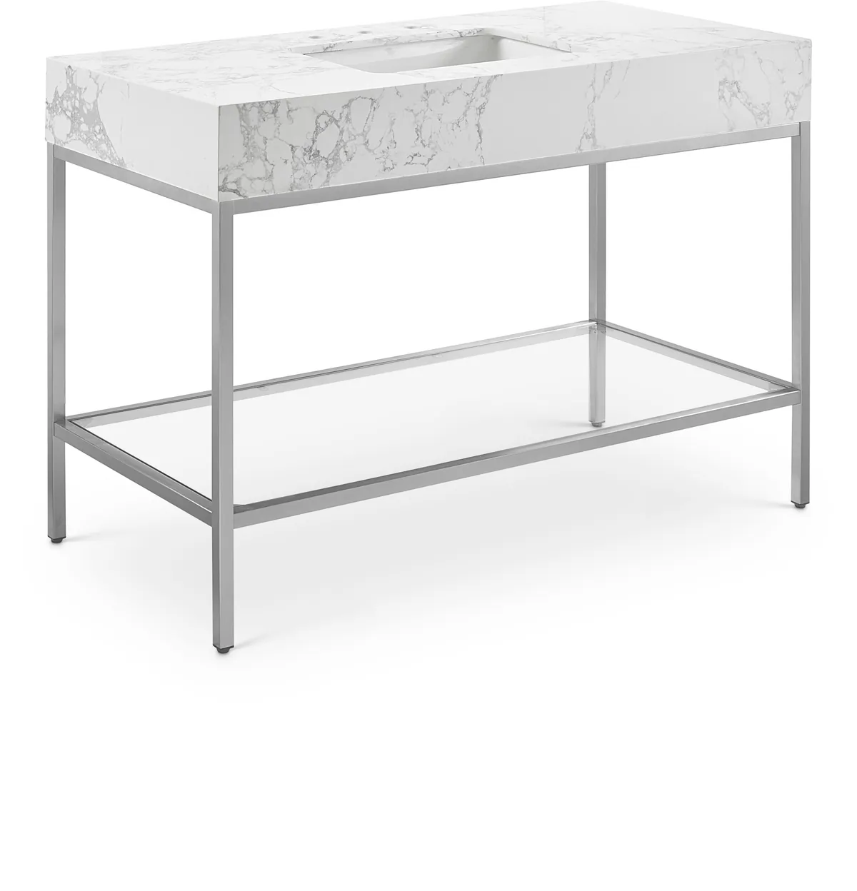 Marmo - 48" Engineered Marble Bathroom Vanity With Chrome Base - White