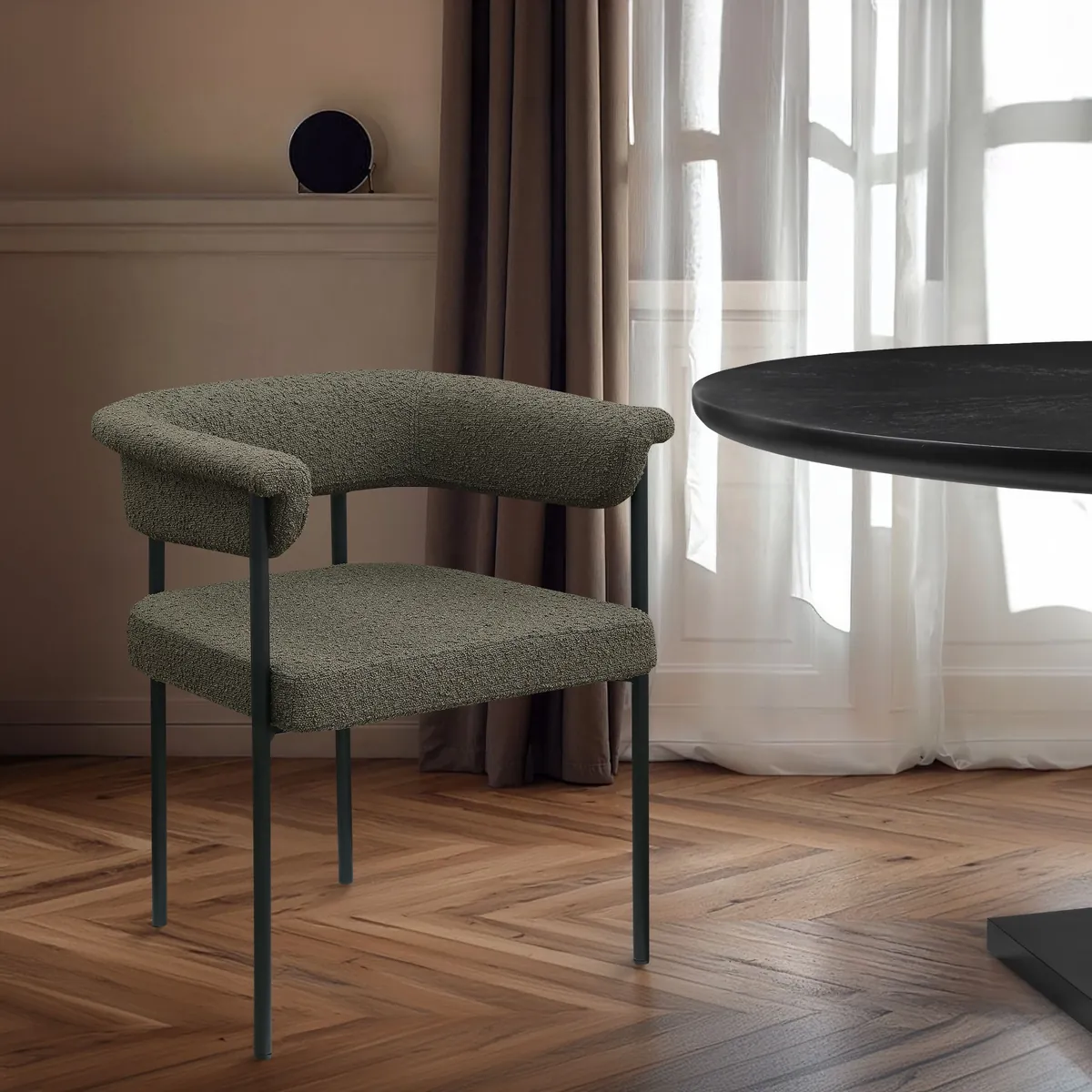 Malin - Boucle Dining Chair (Set of 2) - Olive - View 2