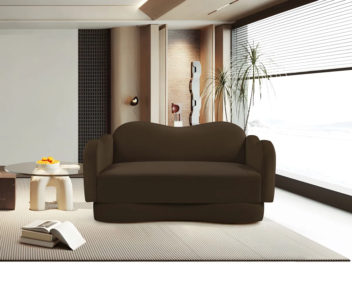 Bloom - Velvet Loveseat - Brown - View 2