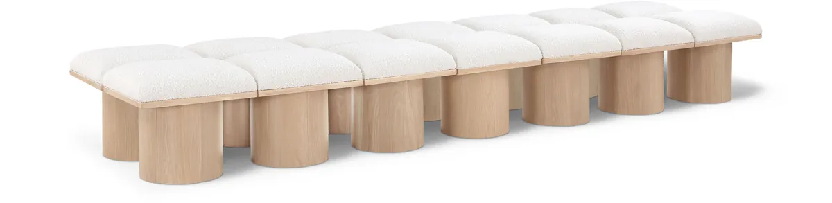 Pavilion - 126" 14 Piece Modular Bench With Natural Base - Cream