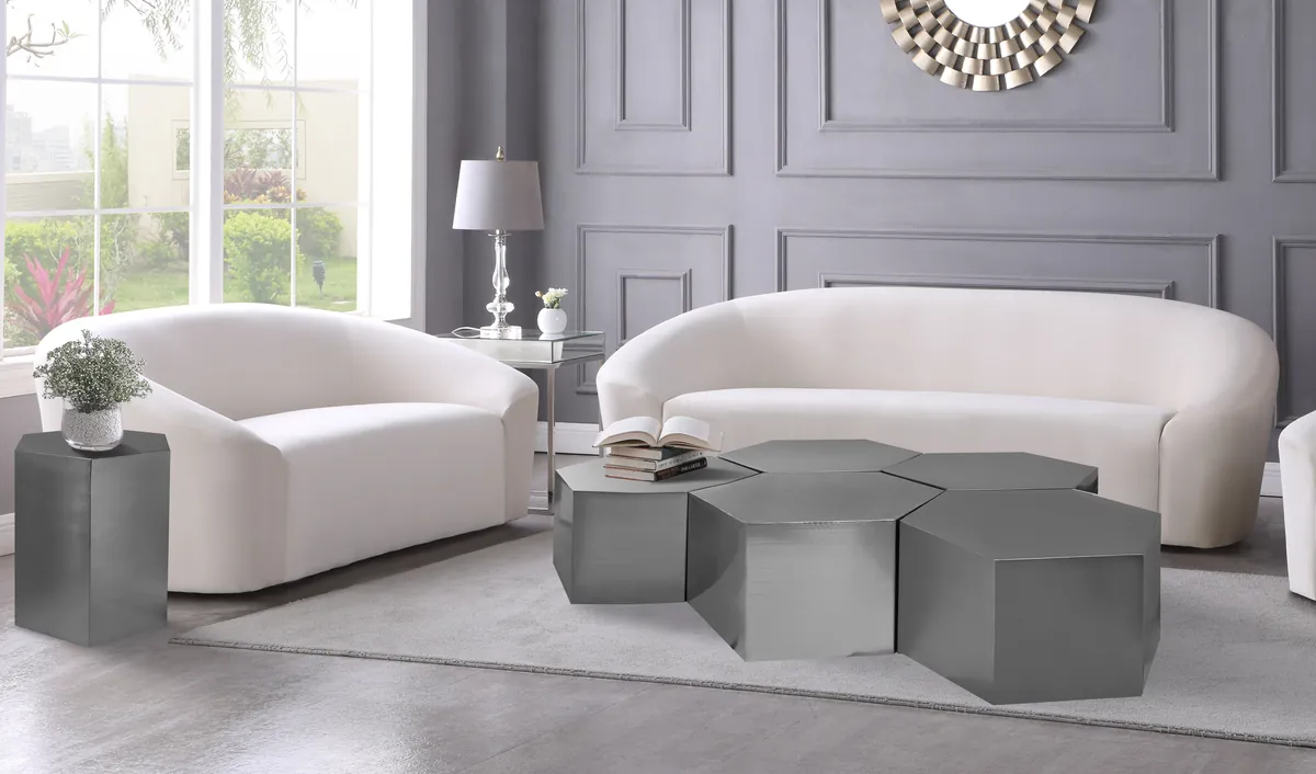 Hexagon - Coffee Table Modular Shape 5 Piece - Pearl Silver - View 2