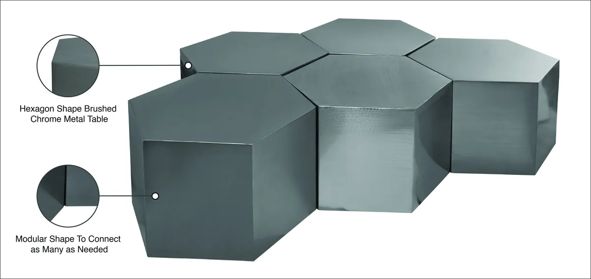 Hexagon - Coffee Table Modular Shape 5 Piece - Pearl Silver