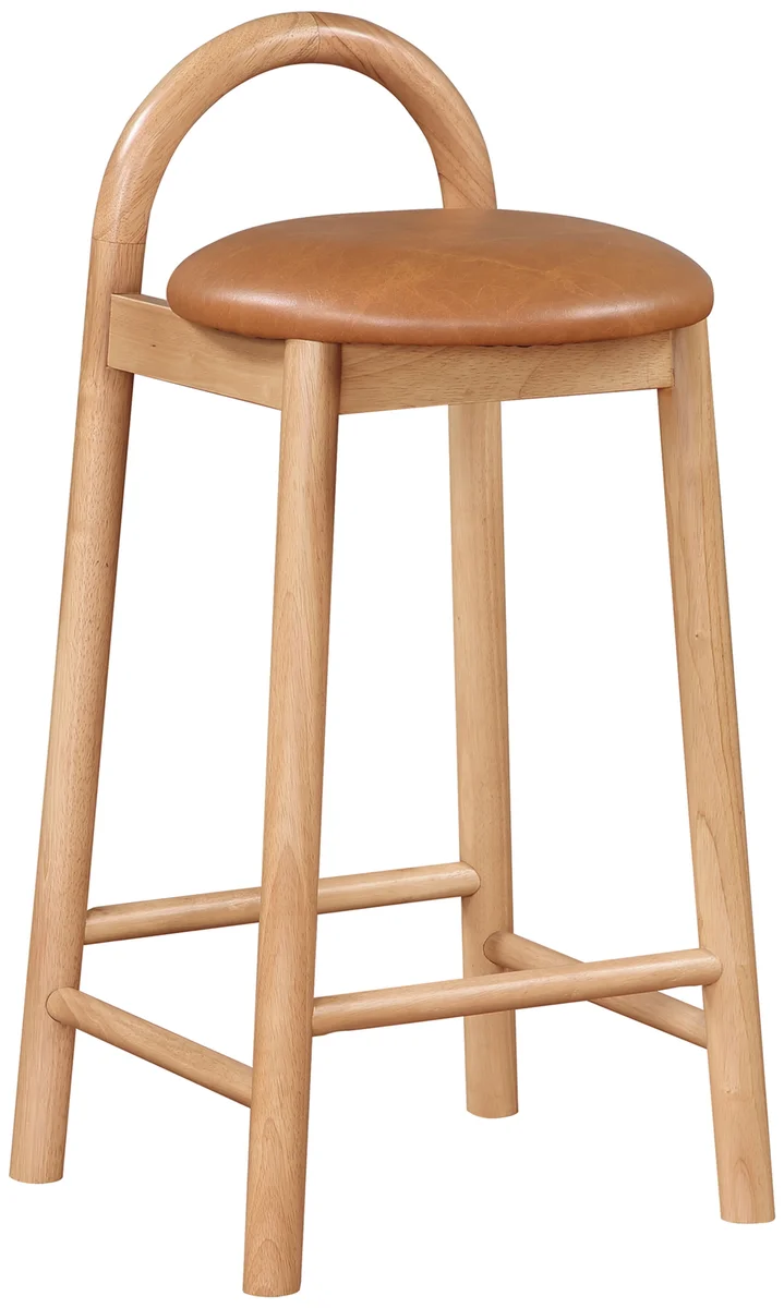 Calvin - Stool With Natural Base - Cognac