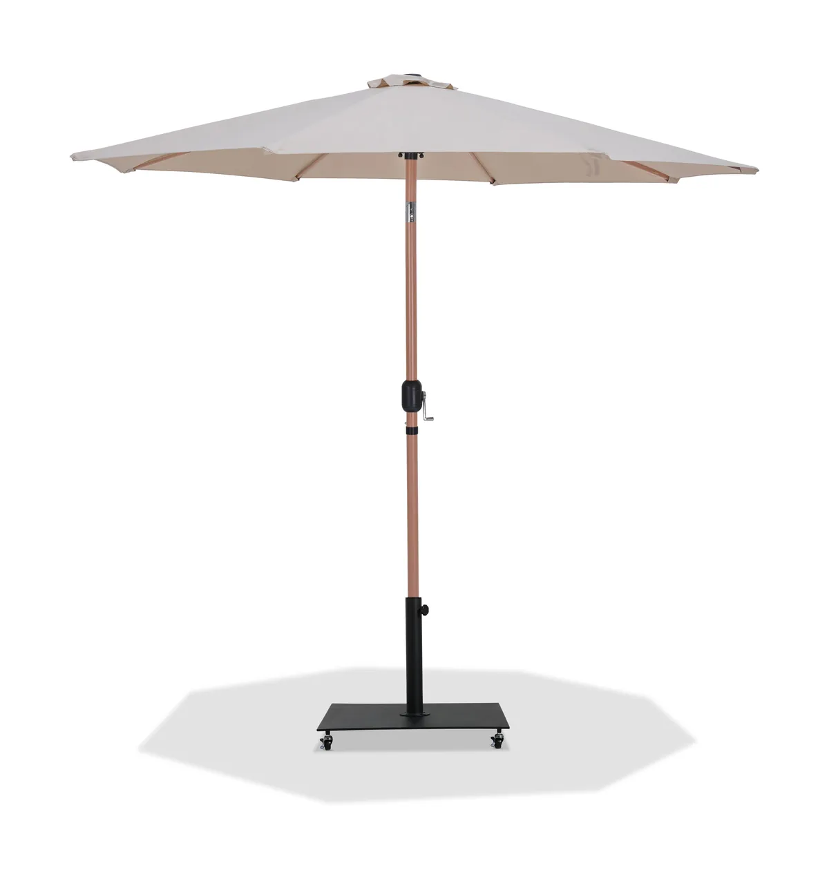 Fiji - Aluminum Patio Umbrella With Square Black And Teak Base - Beige