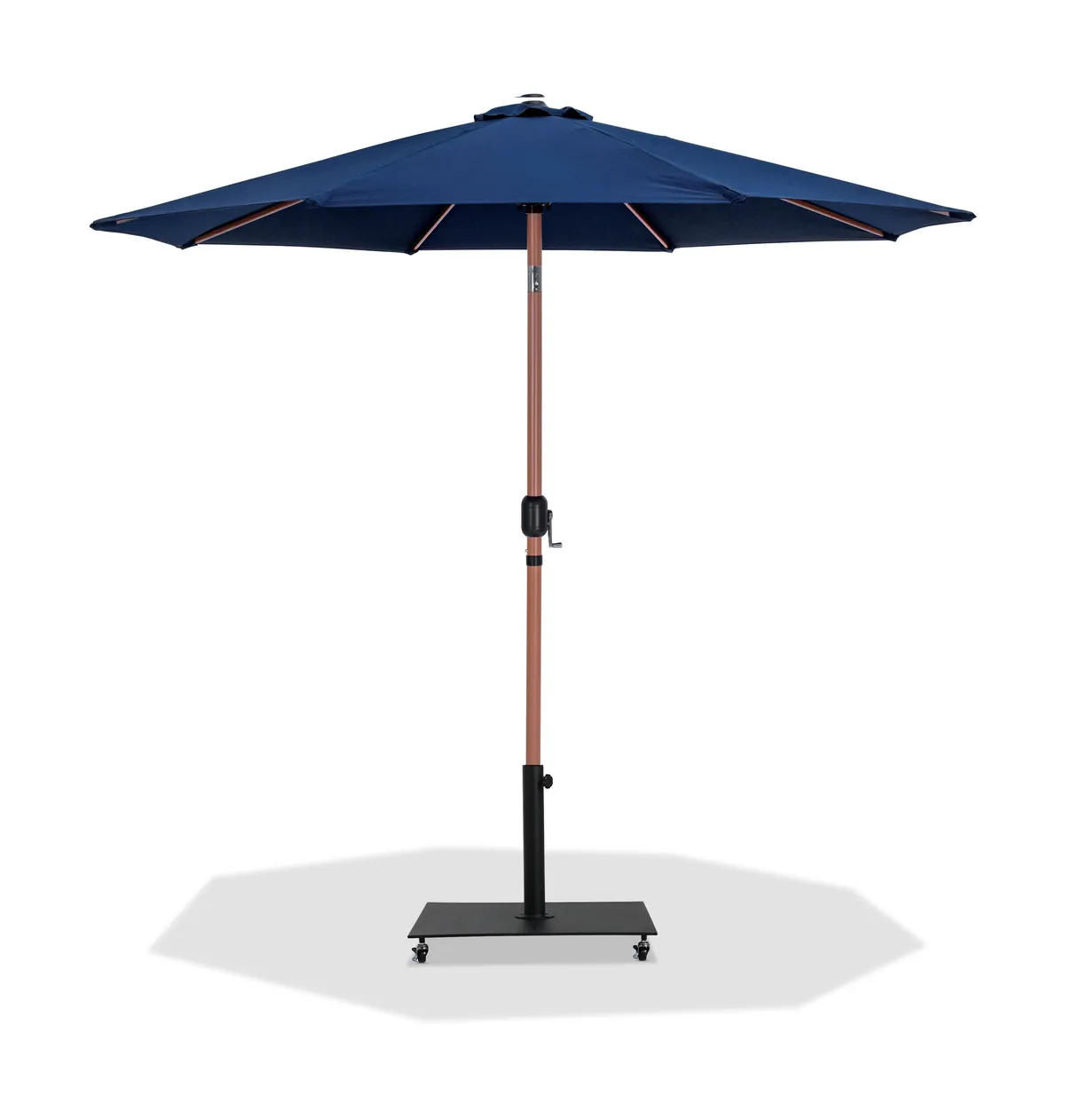 Fiji - Aluminum Patio Umbrella With Square Black And Teak Base - Navy