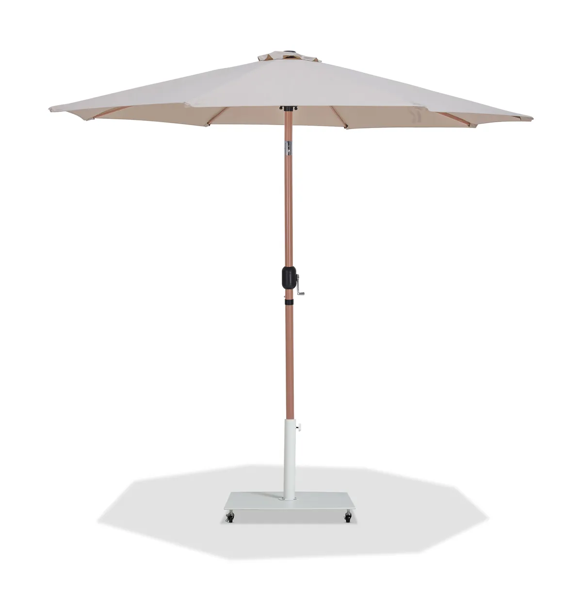 Fiji - Aluminum Patio Umbrella With Square White And Teak Base - Beige