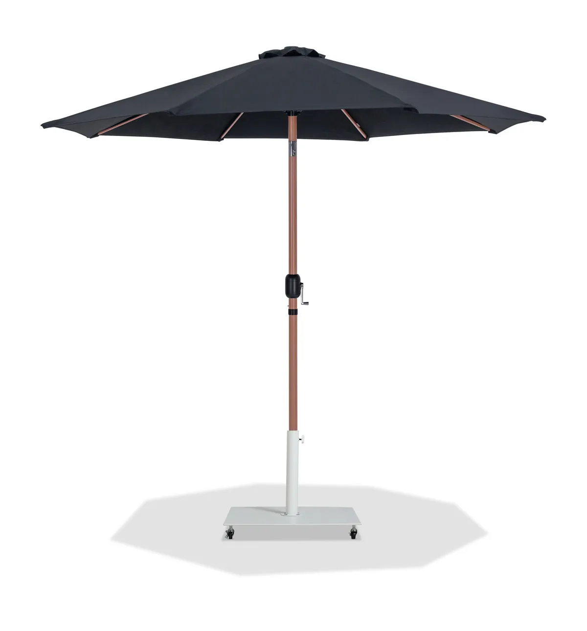 Fiji - Aluminum Patio Umbrella With Square White And Teak Base - Black