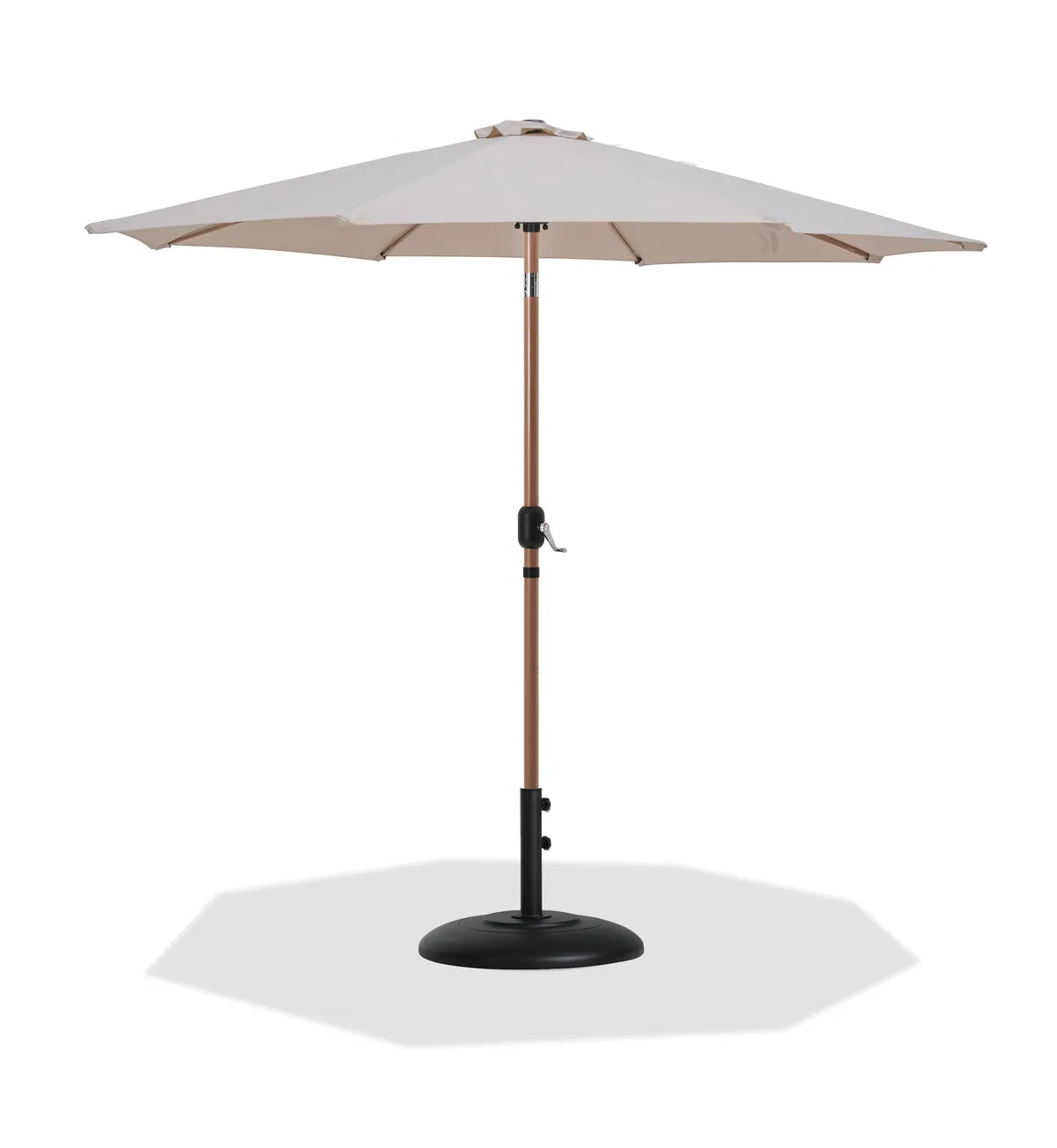 Fiji - Aluminum Patio Umbrella With Round Black And Teak Base - Beige