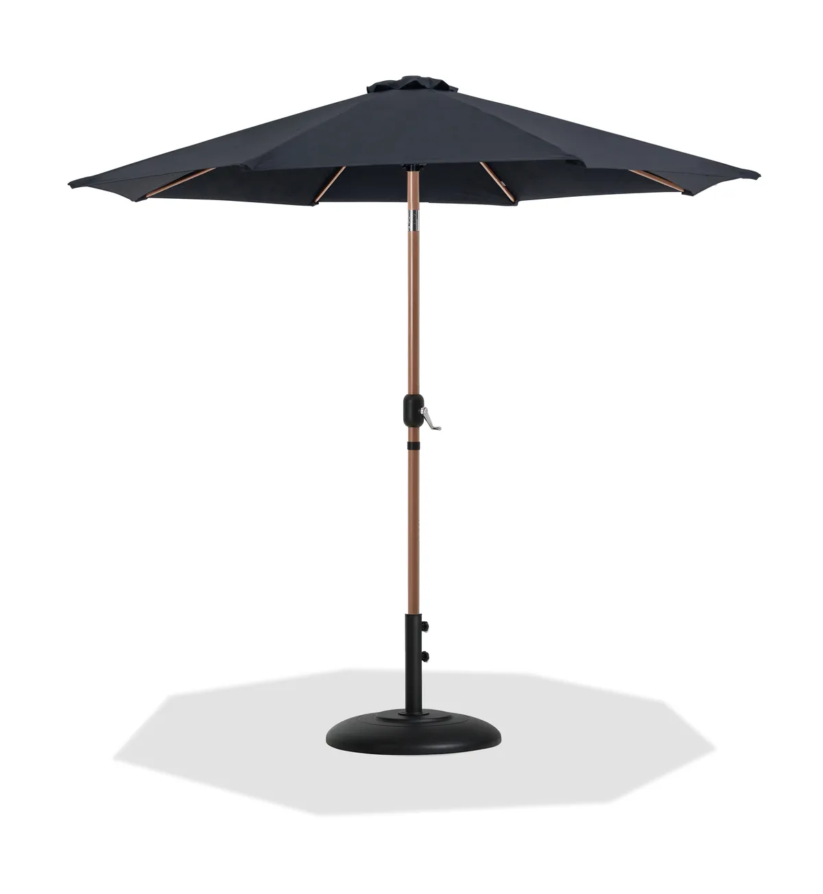 Fiji - Aluminum Patio Umbrella With Round Black And Teak Base - Black