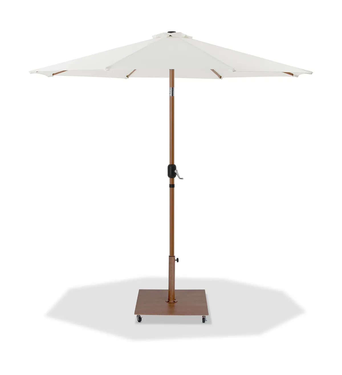 Fiji - Aluminum Patio Umbrella With Square Teak Base - White