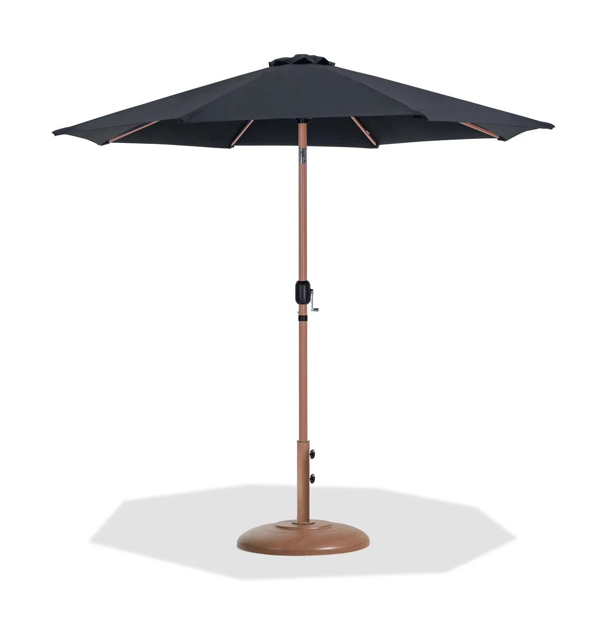 Fiji - Aluminum Patio Umbrella With Round Teak Base - Black