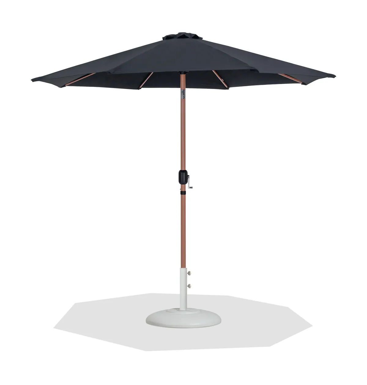 Fiji - Aluminum Patio Umbrella With Round White And Teak Base - Black