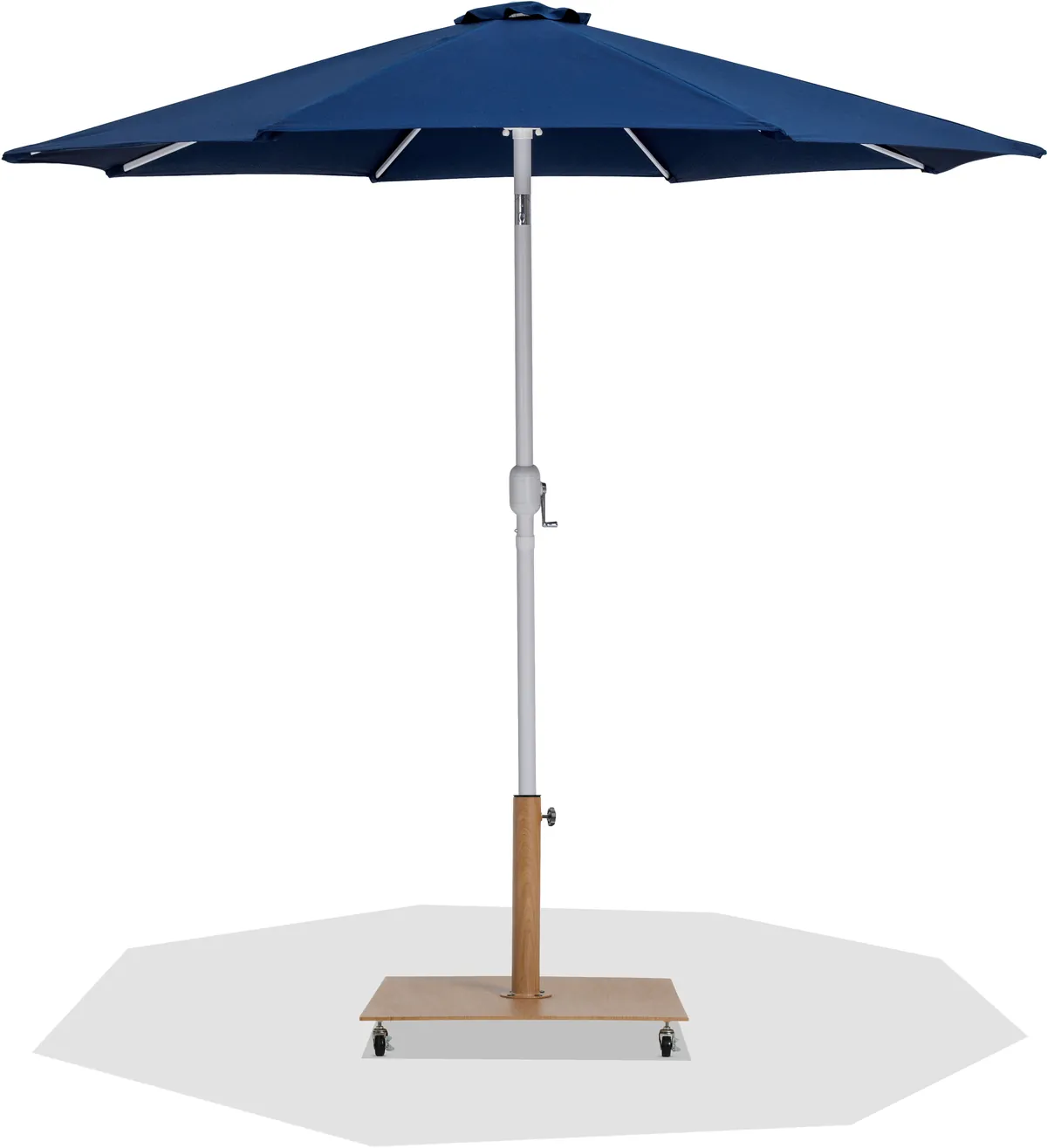 Fiji - Aluminum Patio Umbrella With Square Teak And White Base - Navy