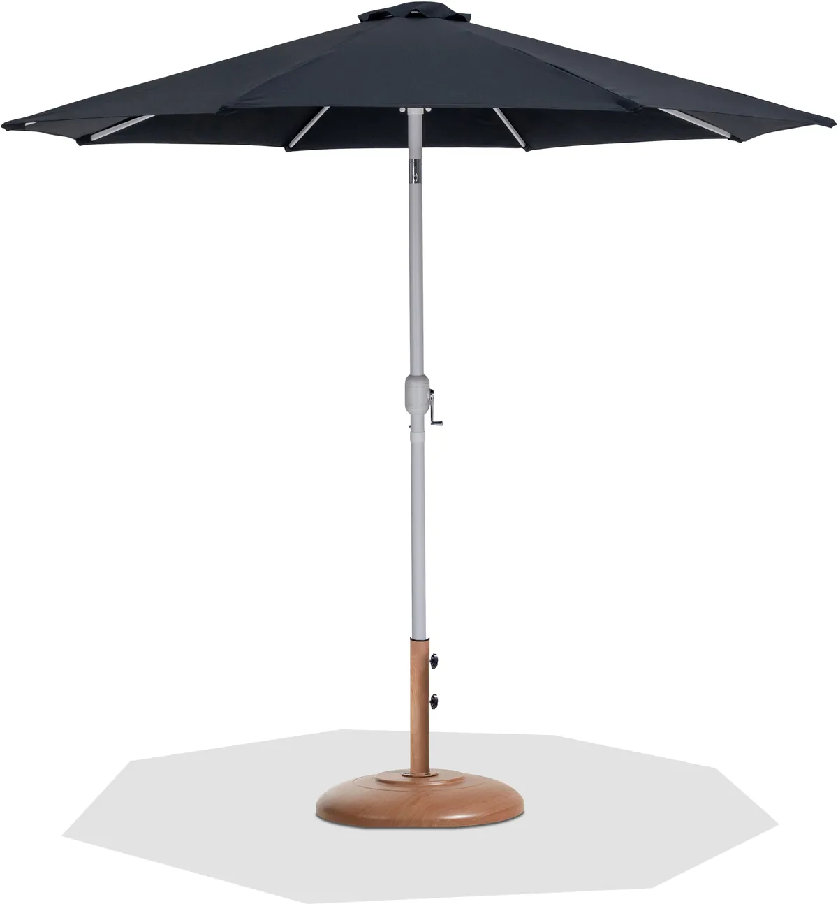 Fiji - Aluminum Patio Umbrella With Round Teak And White Base - Black