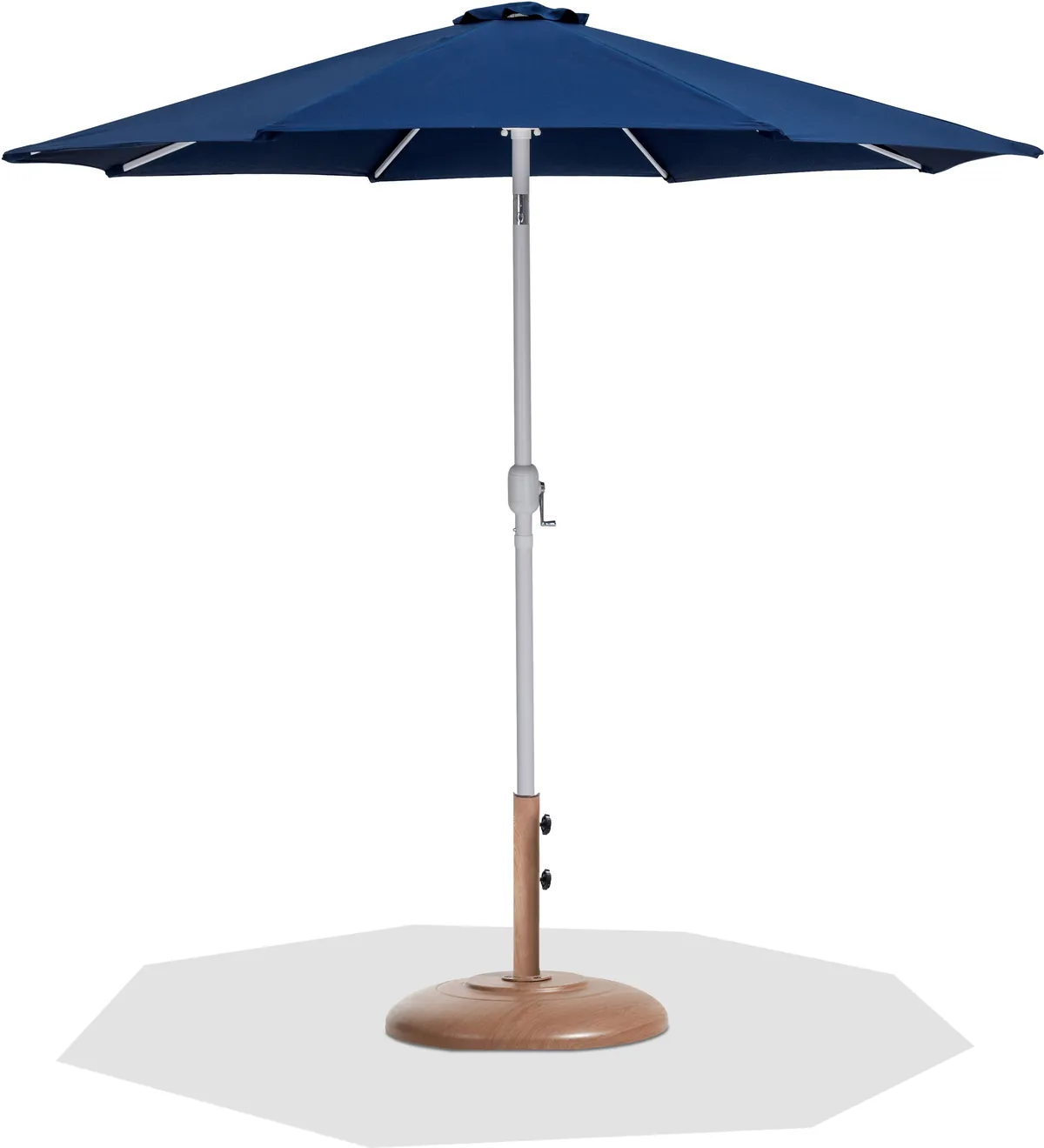 Fiji - Aluminum Patio Umbrella With Round Teak And White Base - Navy