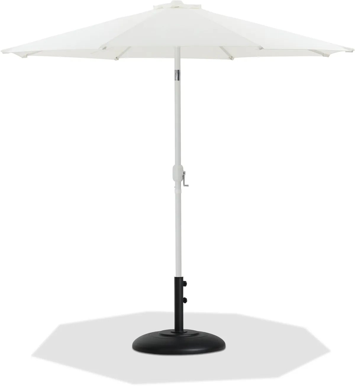 Fiji - Aluminum Patio Umbrella With Round Black And White Base - White