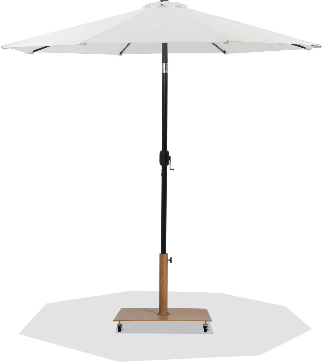 Fiji - Aluminum Patio Umbrella With Square Teak And Black Base - White