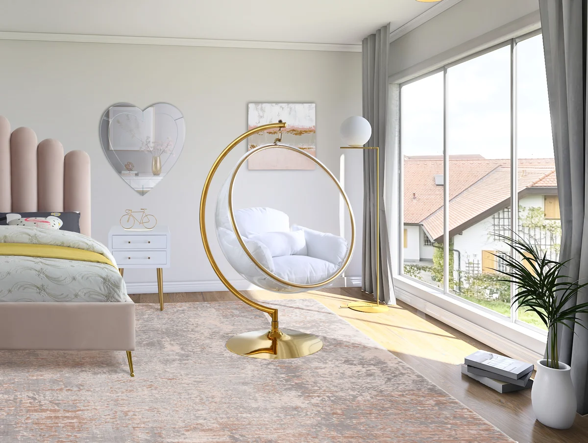 Luna - Swing Bubble Accent Chair - White - Fabric - View 2