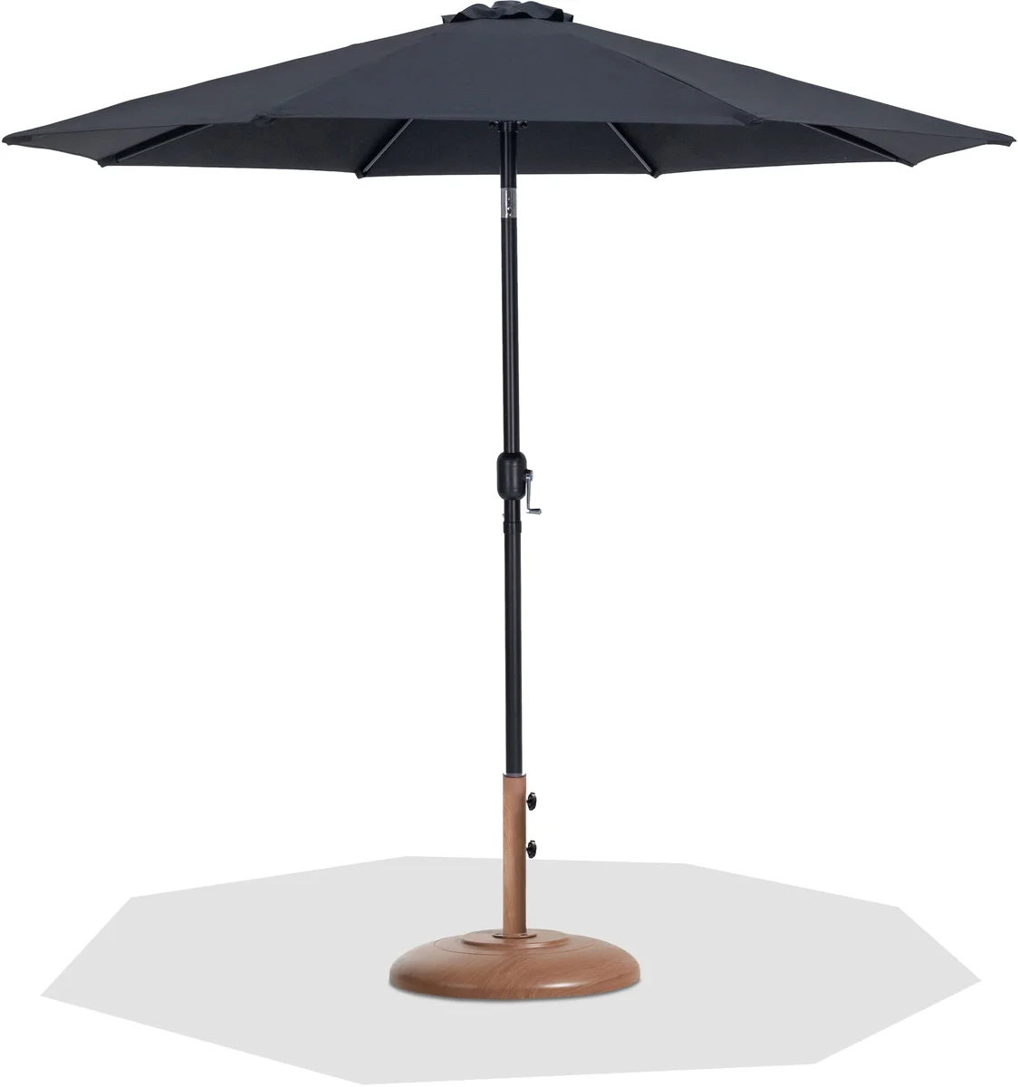 Fiji - Aluminum Patio Umbrella With Round Teak And Black Base - Black