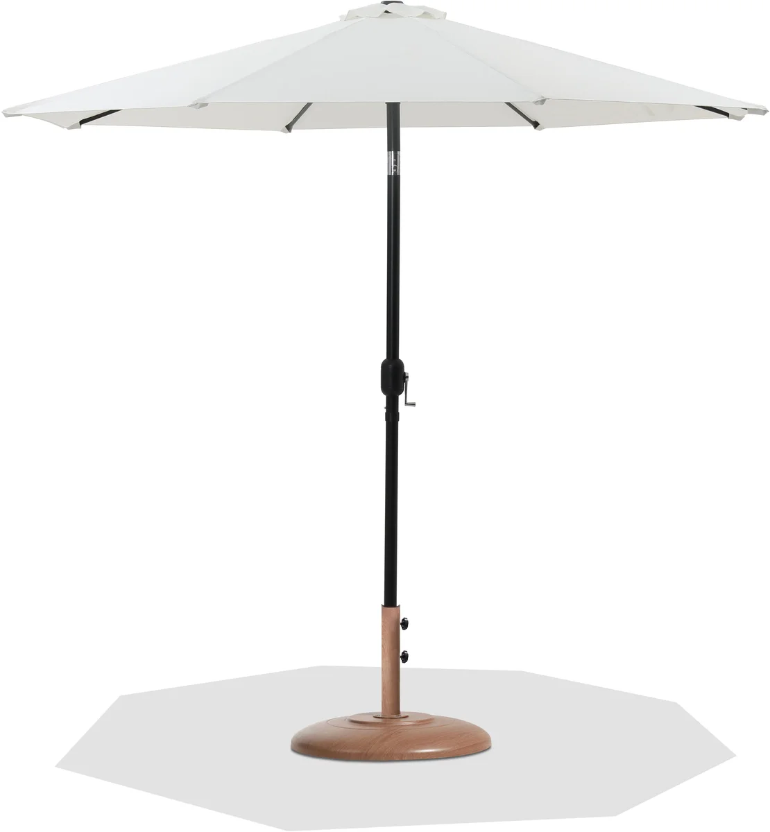 Fiji - Aluminum Patio Umbrella With Round Teak And Black Base - White